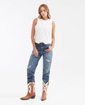 Women's Fitted Asymmetric Vest with Sequin Stripe Detail in Viscose-Linen-Polyester - 2