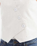 Women's Fitted Asymmetric Vest with Sequin Stripe Detail in Viscose-Linen-Polyester - 3