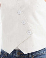 Women's Fitted Asymmetric Vest with Sequin Stripe Detail in Viscose-Linen-Polyester - 3