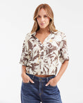 Women's Straight Fit Cropped Shirt with Maxi Floral Print in Viscose - 1