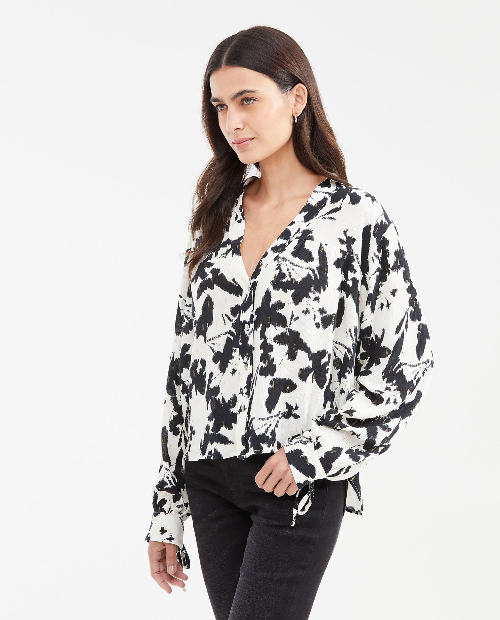 Women's Oversized Deconstructed Floral Shirt with Lurex in Viscose - 1