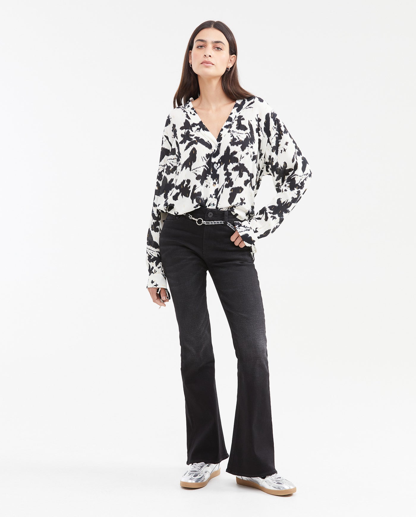 Women's Oversized Deconstructed Floral Shirt with Lurex in Viscose - 2