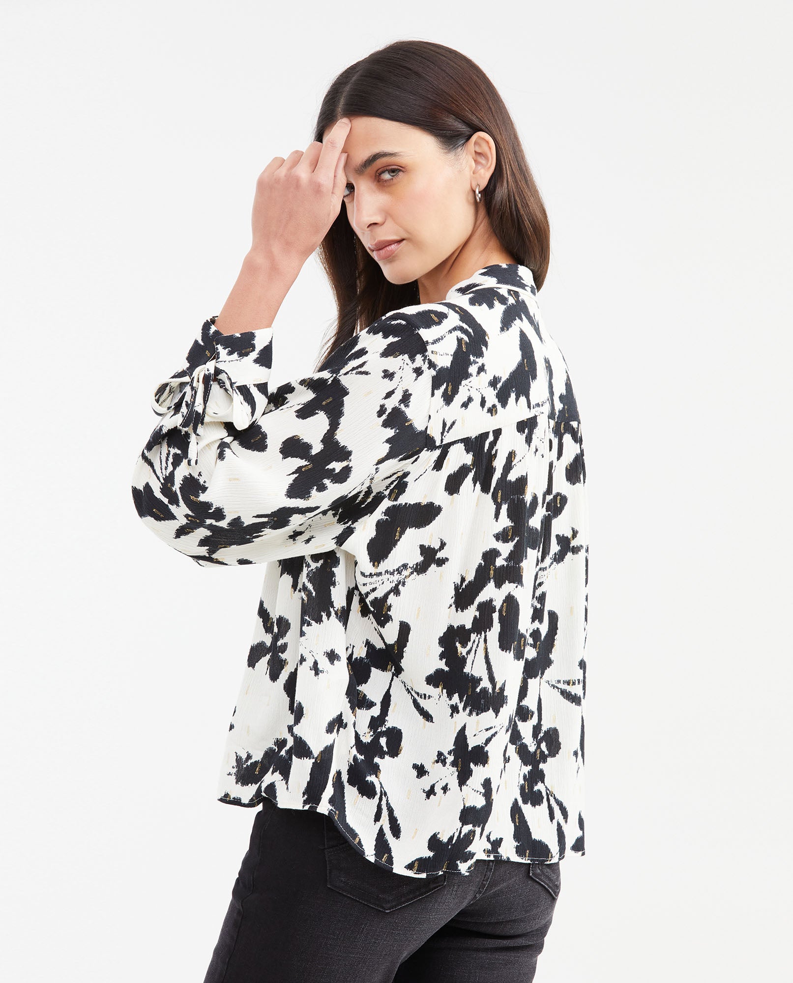 Women's Oversized Deconstructed Floral Shirt with Lurex in Viscose - 4