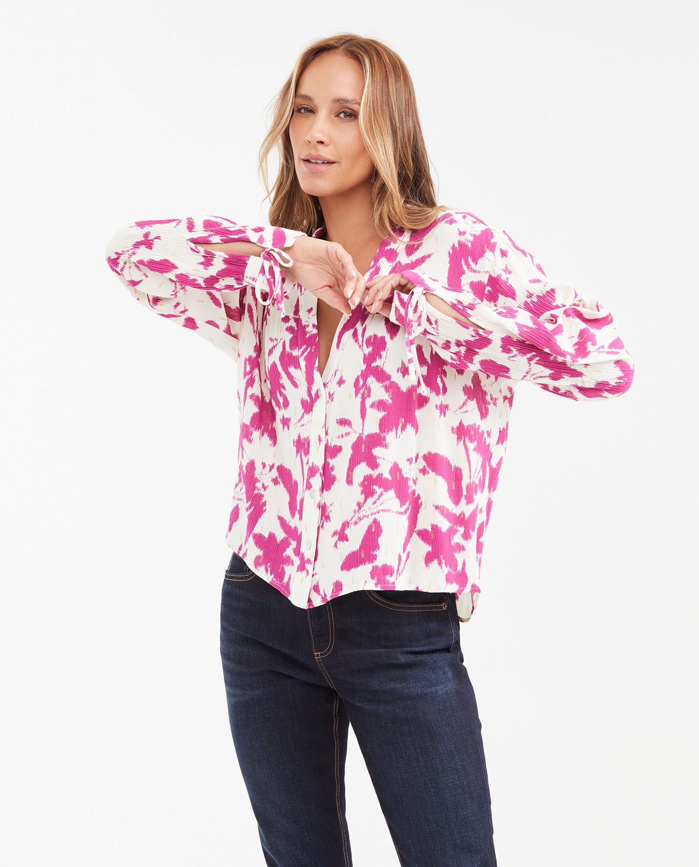 Women's Oversized Deconstructed Floral Shirt with Lurex in Viscose - 1