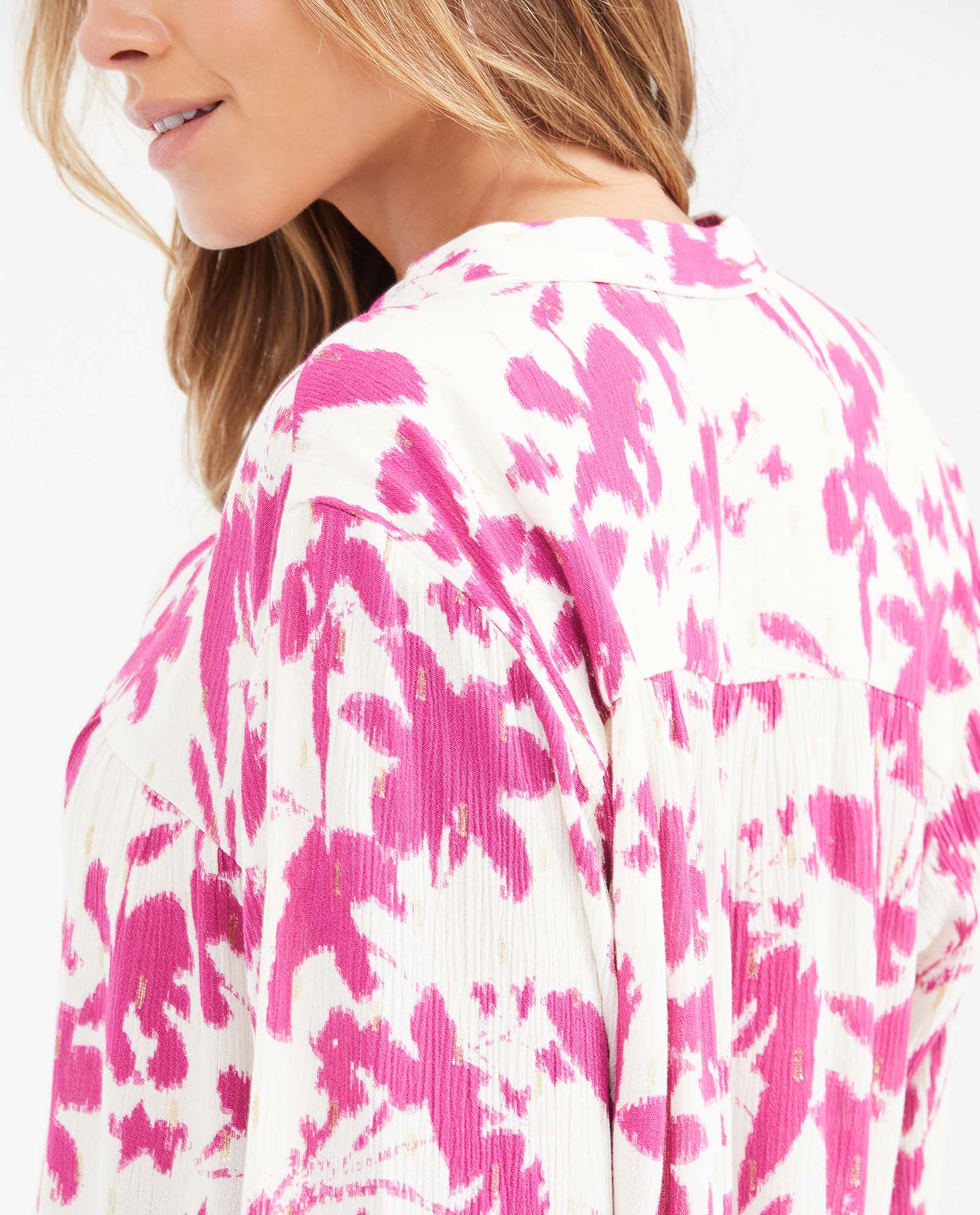 Women's Oversized Deconstructed Floral Shirt with Lurex in Viscose - 6