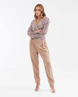 Women's Fitted V-Neck Blouse with Gathered Sleeve Detail in Viscose - 2