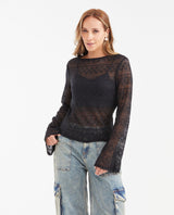 Women's Fitted High Neck Lace Shirt with Internal Top in Nylon-Elastane - 1