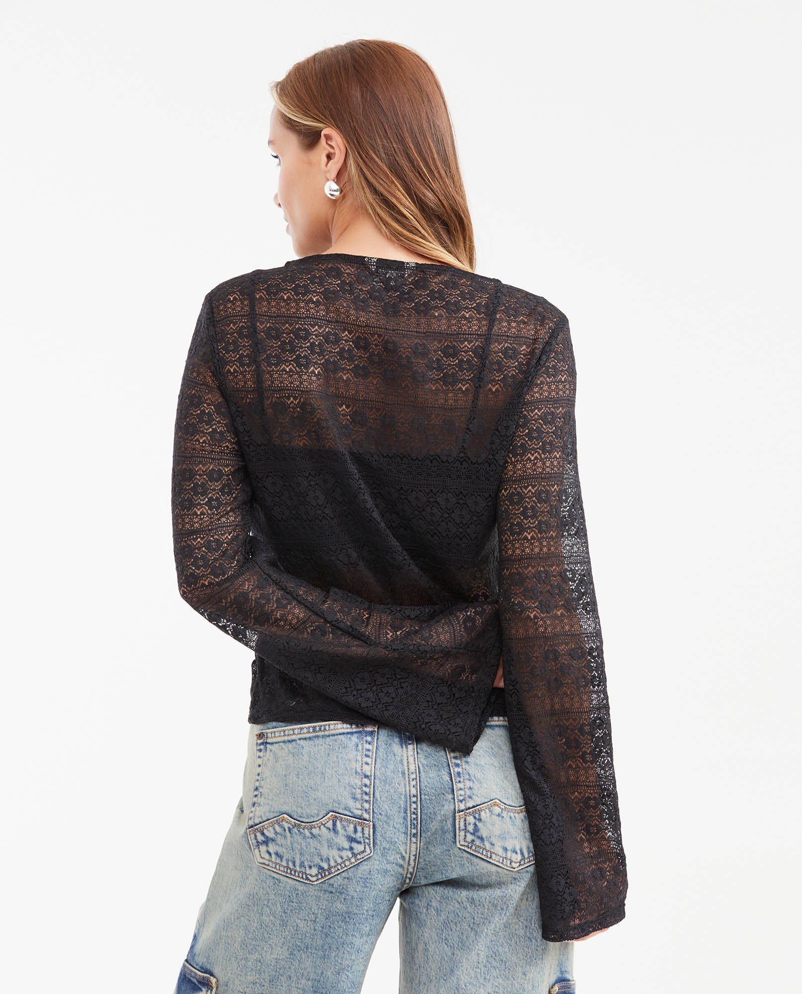 Women's Fitted High Neck Lace Shirt with Internal Top in Nylon-Elastane - 4