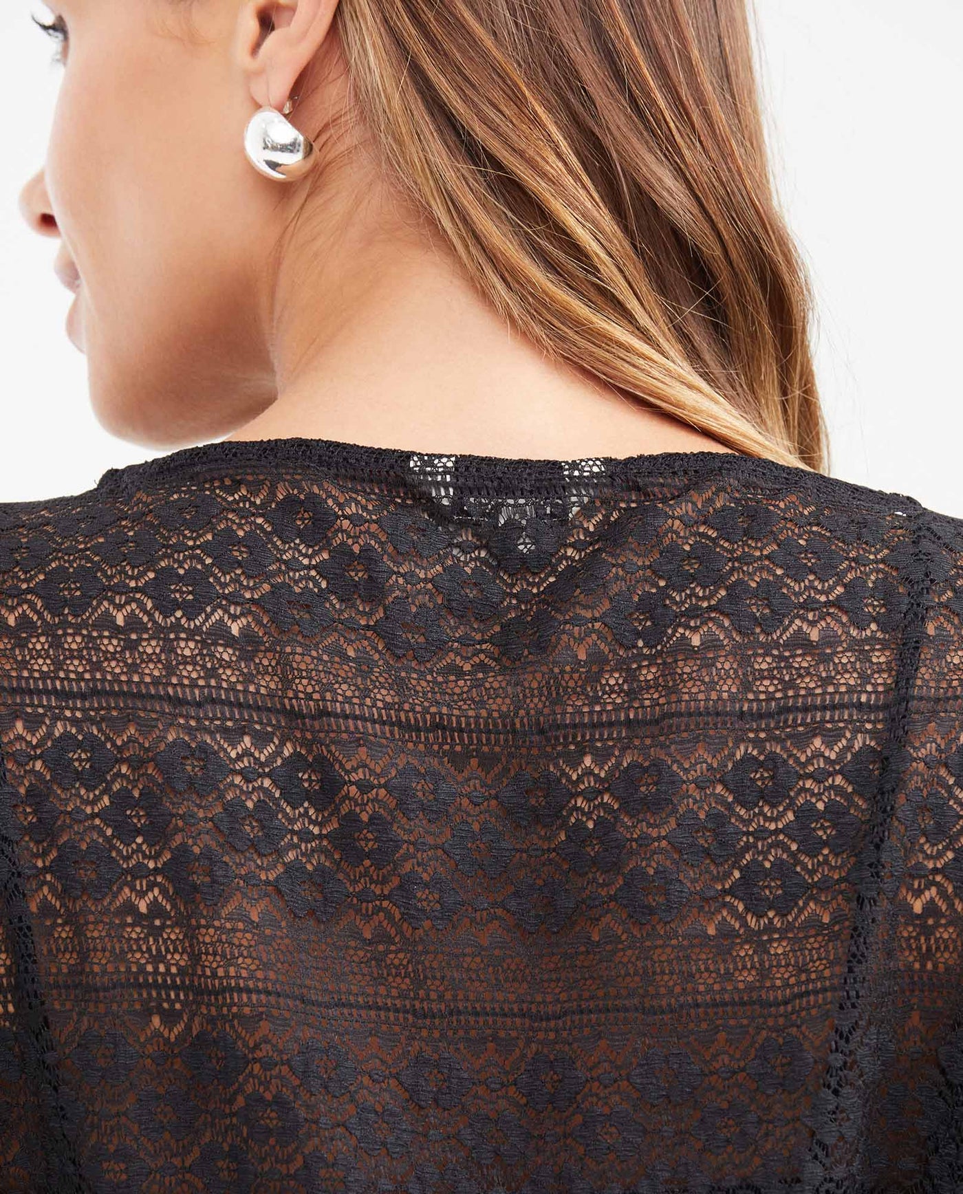 Women's Fitted High Neck Lace Shirt with Internal Top in Nylon-Elastane - 5