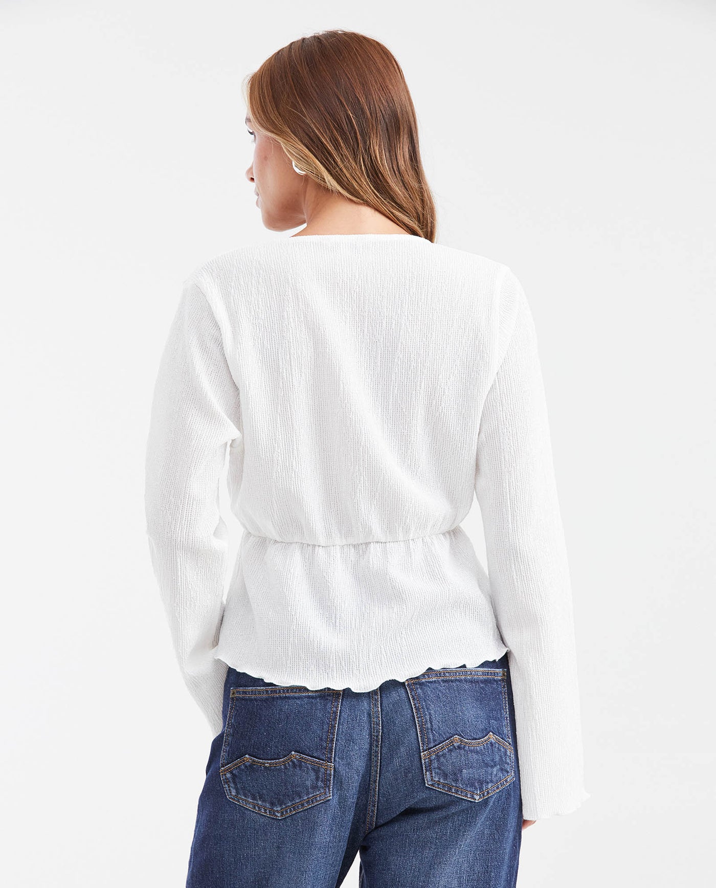 Women's Elastic Waist Top with Bell Sleeves and Peplum in Polyester-Elastane - 4