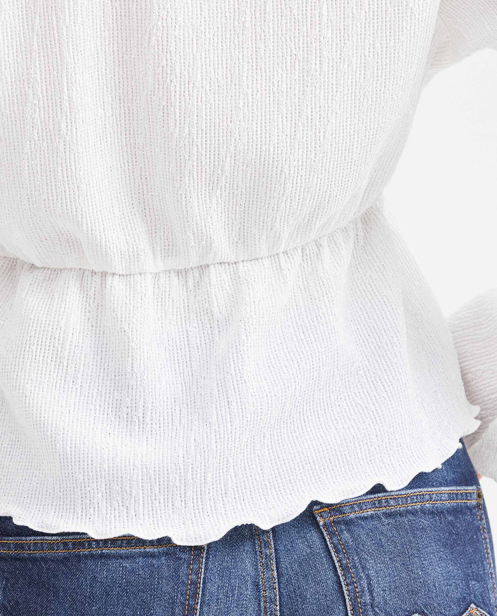 Women's Elastic Waist Top with Bell Sleeves and Peplum in Polyester-Elastane - 5