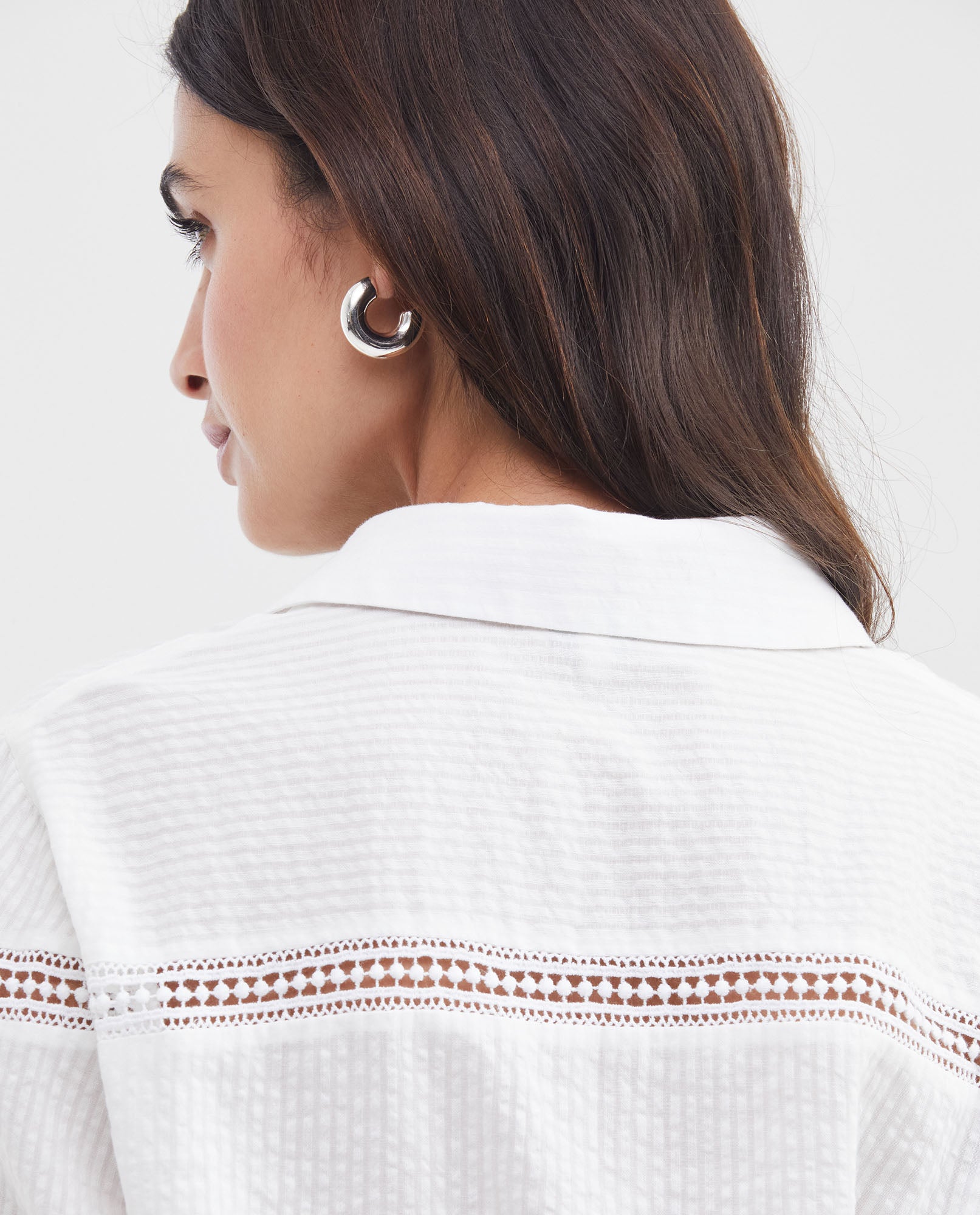 Women's Straight Fit Textured Shirt with Lace Detail in Cotton - 6