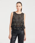 Women's Mesh Top Sleeveless Beaded Detail in Polyamide - 1