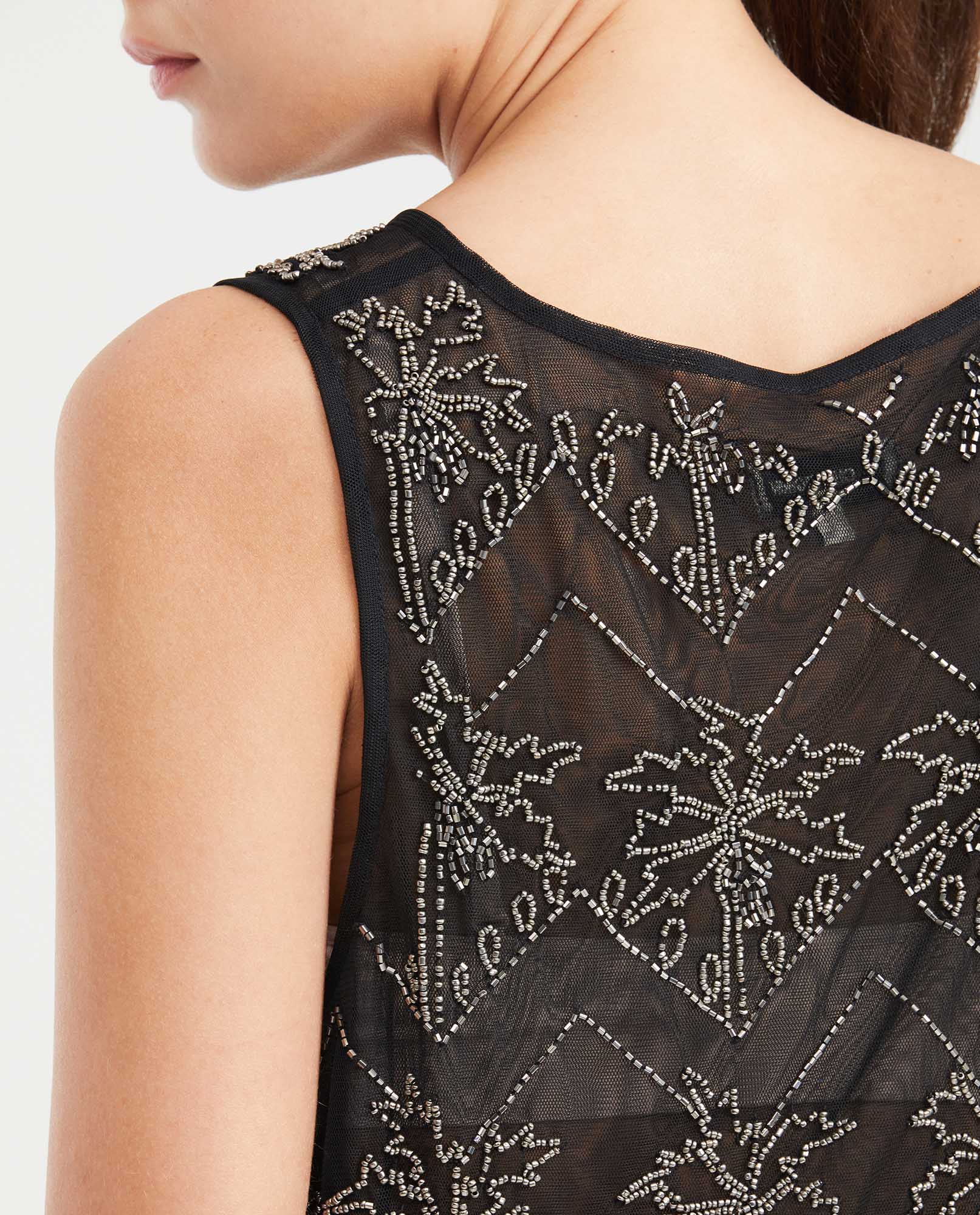Women's Mesh Top Sleeveless Beaded Detail in Polyamide - 5