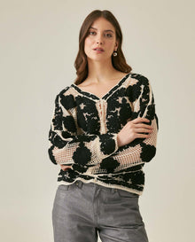 Womens Open-Knit Floral Shirt - Black 63_714H008_NEG194007_0