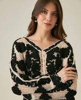Womens Open-Knit Floral Shirt - Black 63_714H008_NEG194007_5