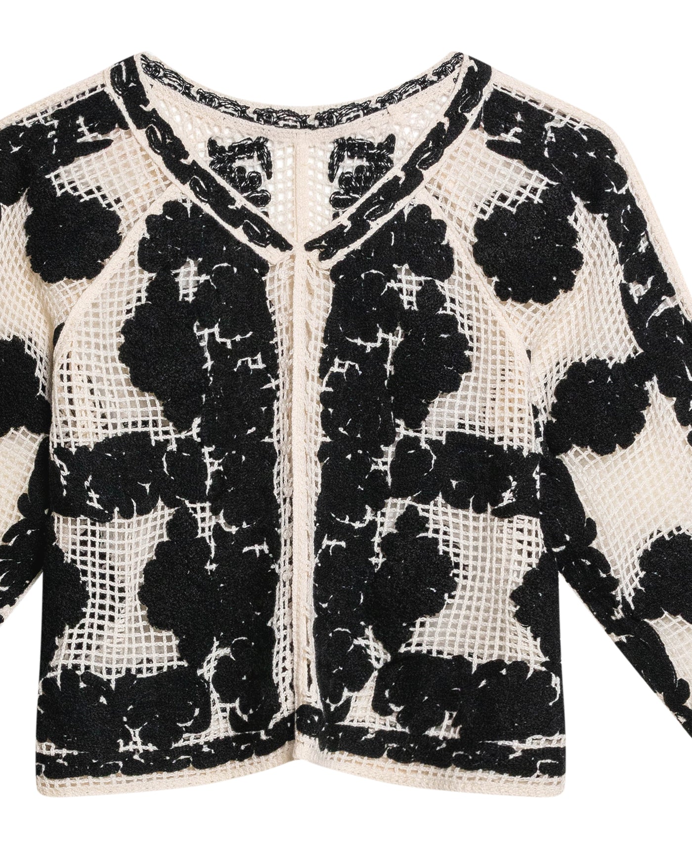 Womens Open-Knit Floral Shirt - Black 63_714H008_NEG194007_8