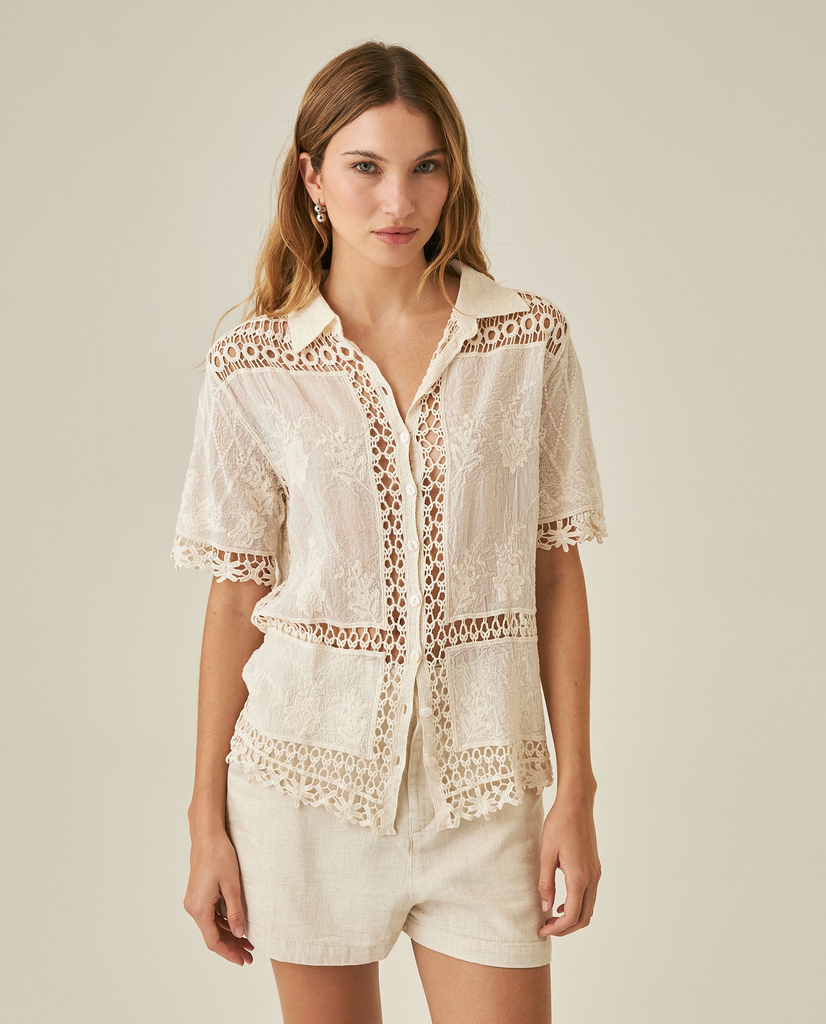 Womens Lace Insert Shirt - Raw 63_714H009_CRU110103_0