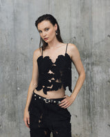 Womens V-Neck Cutwork Embroidered Top - Special Collection - Black 63_714H501_NEG194007_7