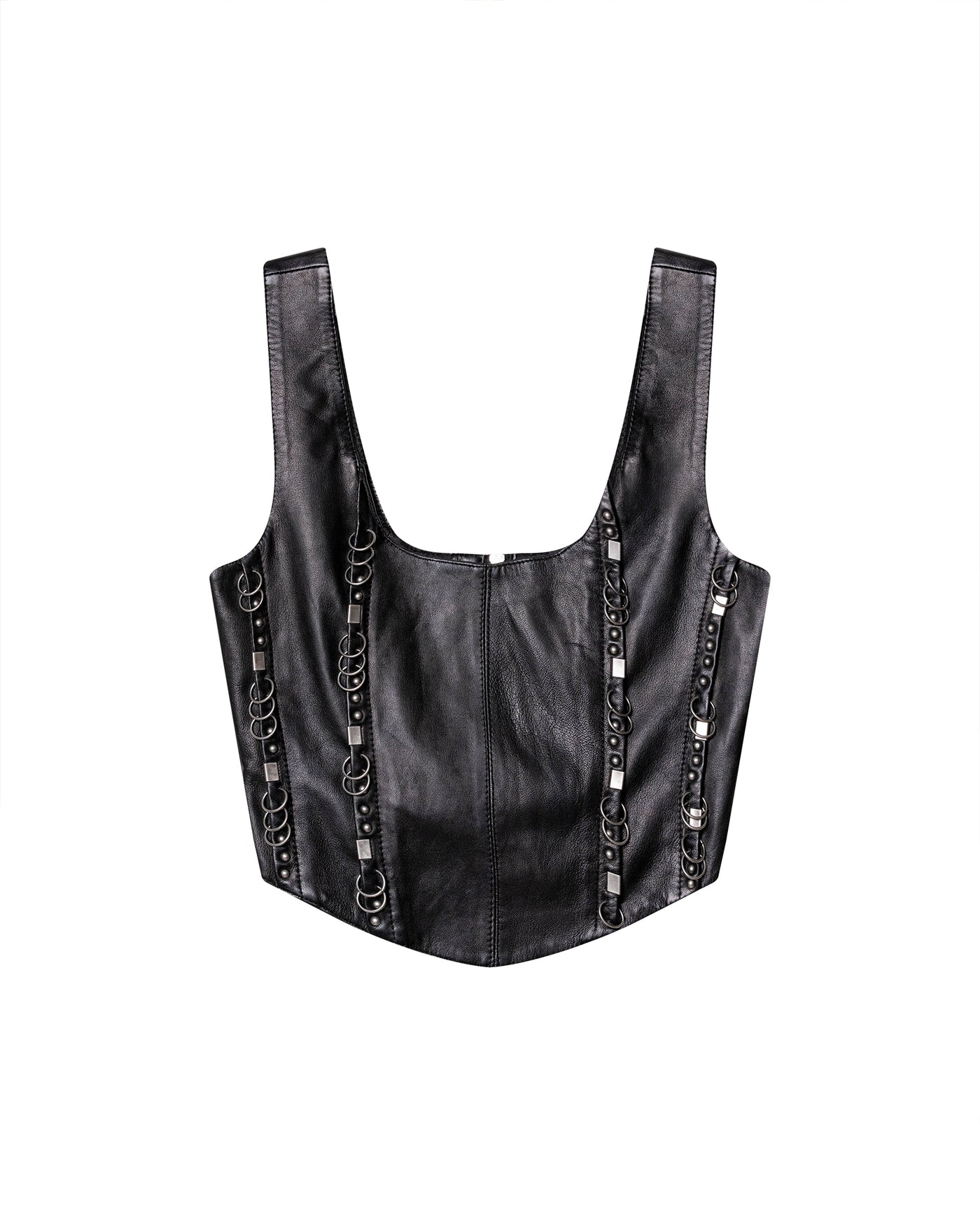 Womens Lambskin Leather Square Neck Crop Top - Special Collection - Black 63_717H504_NEG194007_4