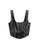 Womens Lambskin Leather Square Neck Crop Top - Special Collection - Black 63_717H504_NEG194007_4