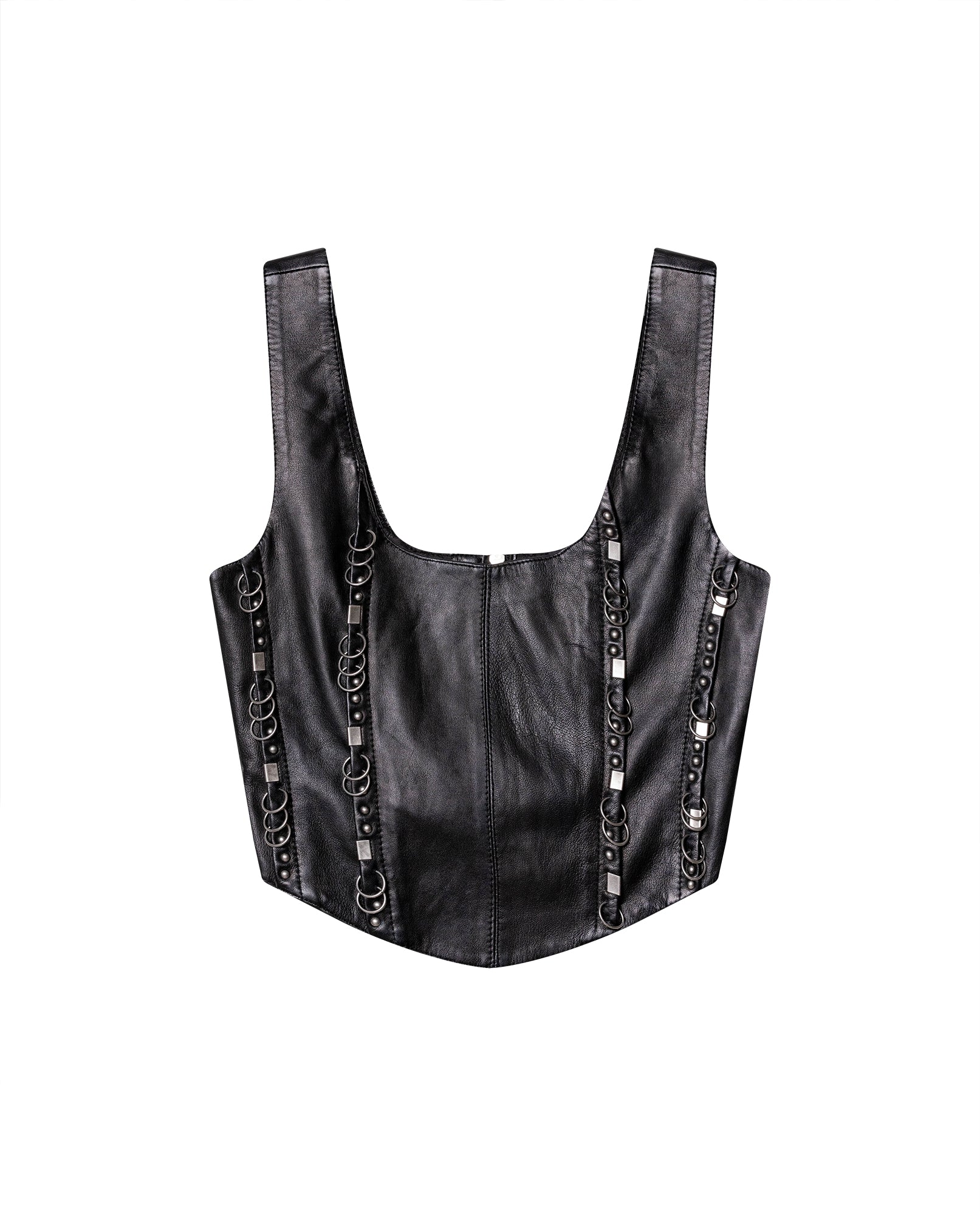 Womens Lambskin Leather Square Neck Crop Top - Special Collection - Black 63_717H504_NEG194007_4