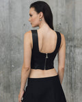 Womens Lambskin Leather Square Neck Crop Top - Special Collection - Black 63_717H504_NEG194007_6
