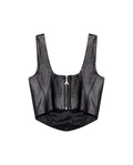 Womens Lambskin Leather Square Neck Crop Top - Special Collection - Black 63_717H504_NEG194007_7