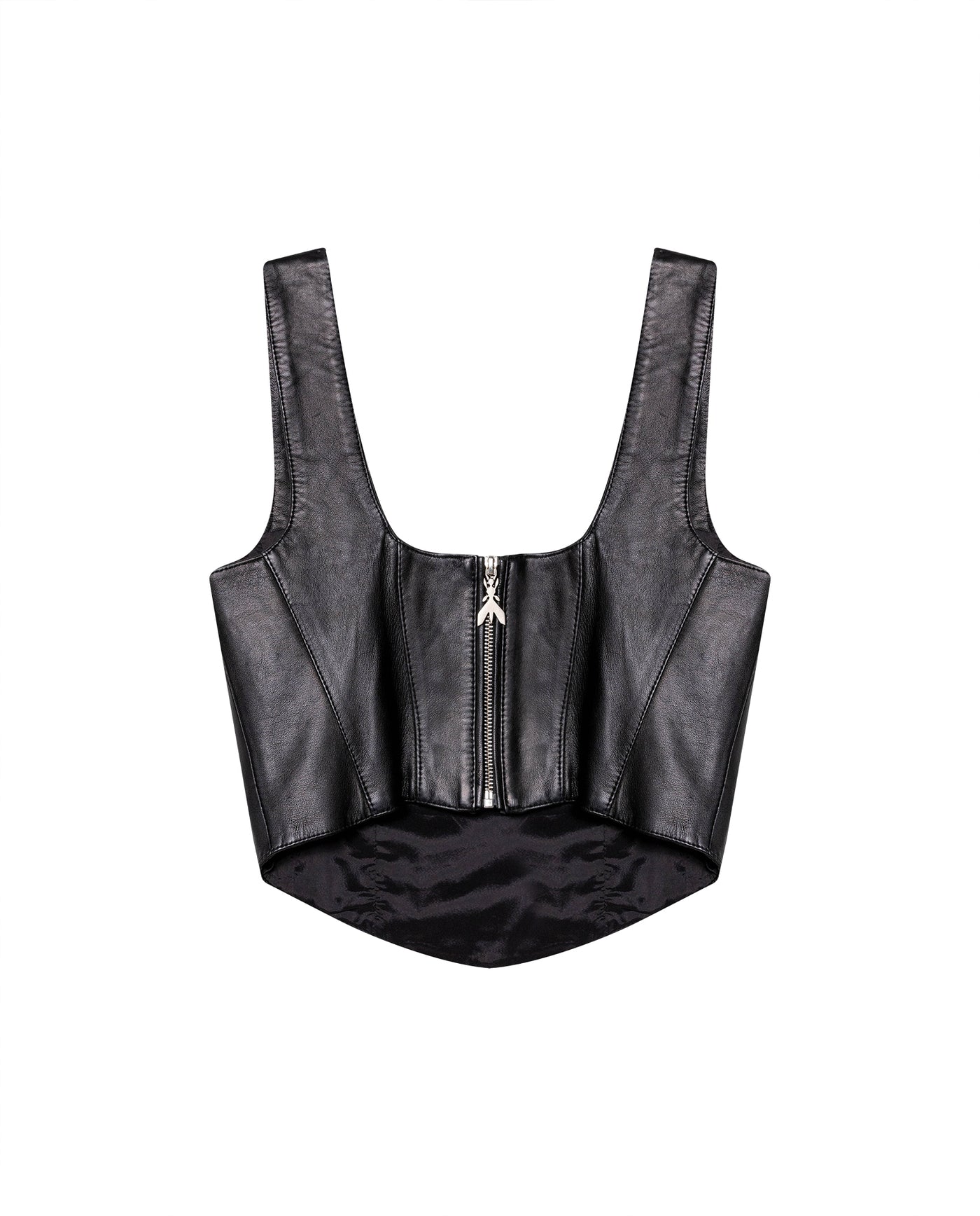 Womens Lambskin Leather Square Neck Crop Top - Special Collection - Black 63_717H504_NEG194007_7