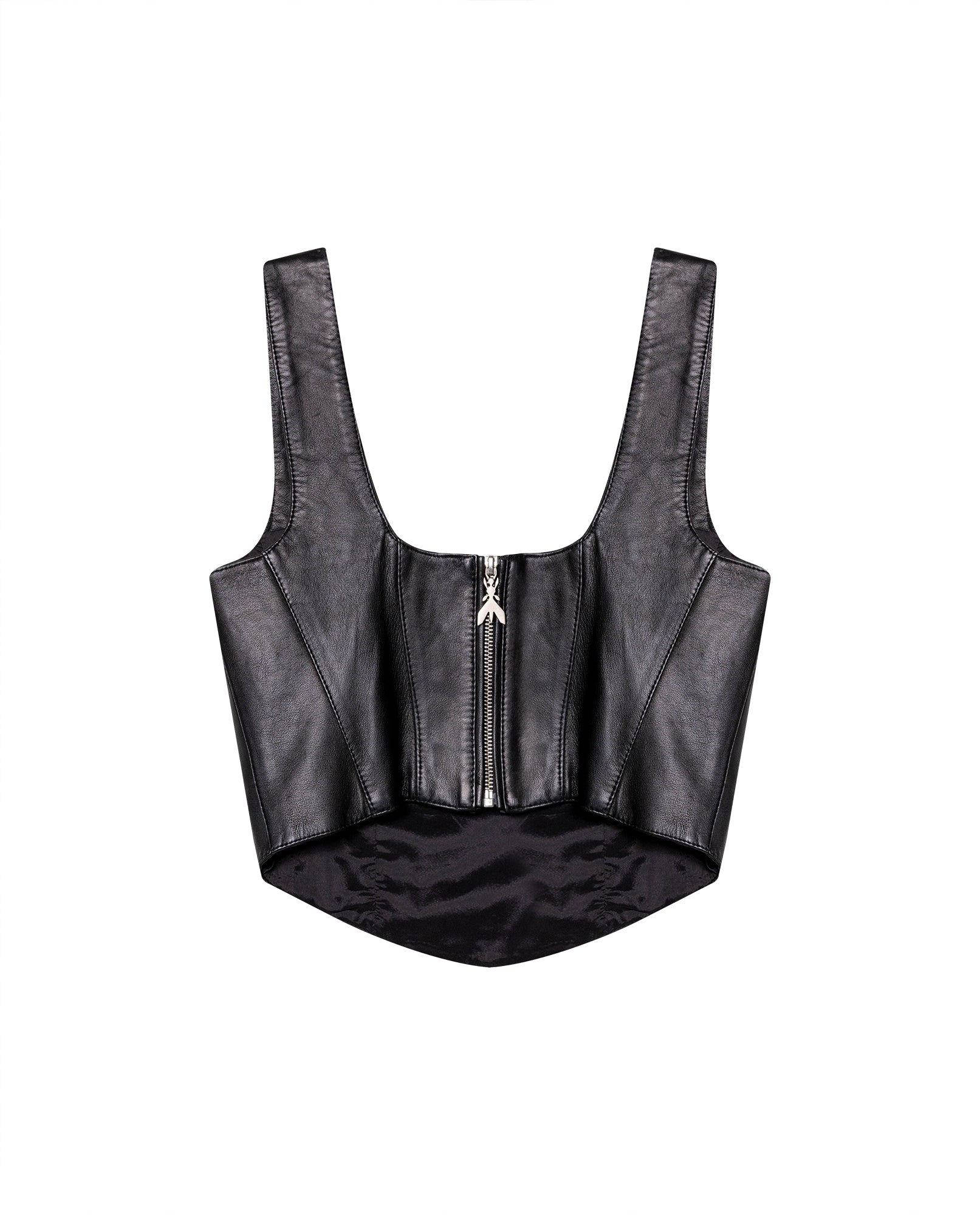 Womens Lambskin Leather Square Neck Crop Top - Special Collection - Black 63_717H504_NEG194007_7