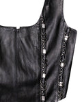 Womens Lambskin Leather Square Neck Crop Top - Special Collection - Black 63_717H504_NEG194007_8