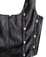 Womens Lambskin Leather Square Neck Crop Top - Special Collection - Black 63_717H504_NEG194007_8