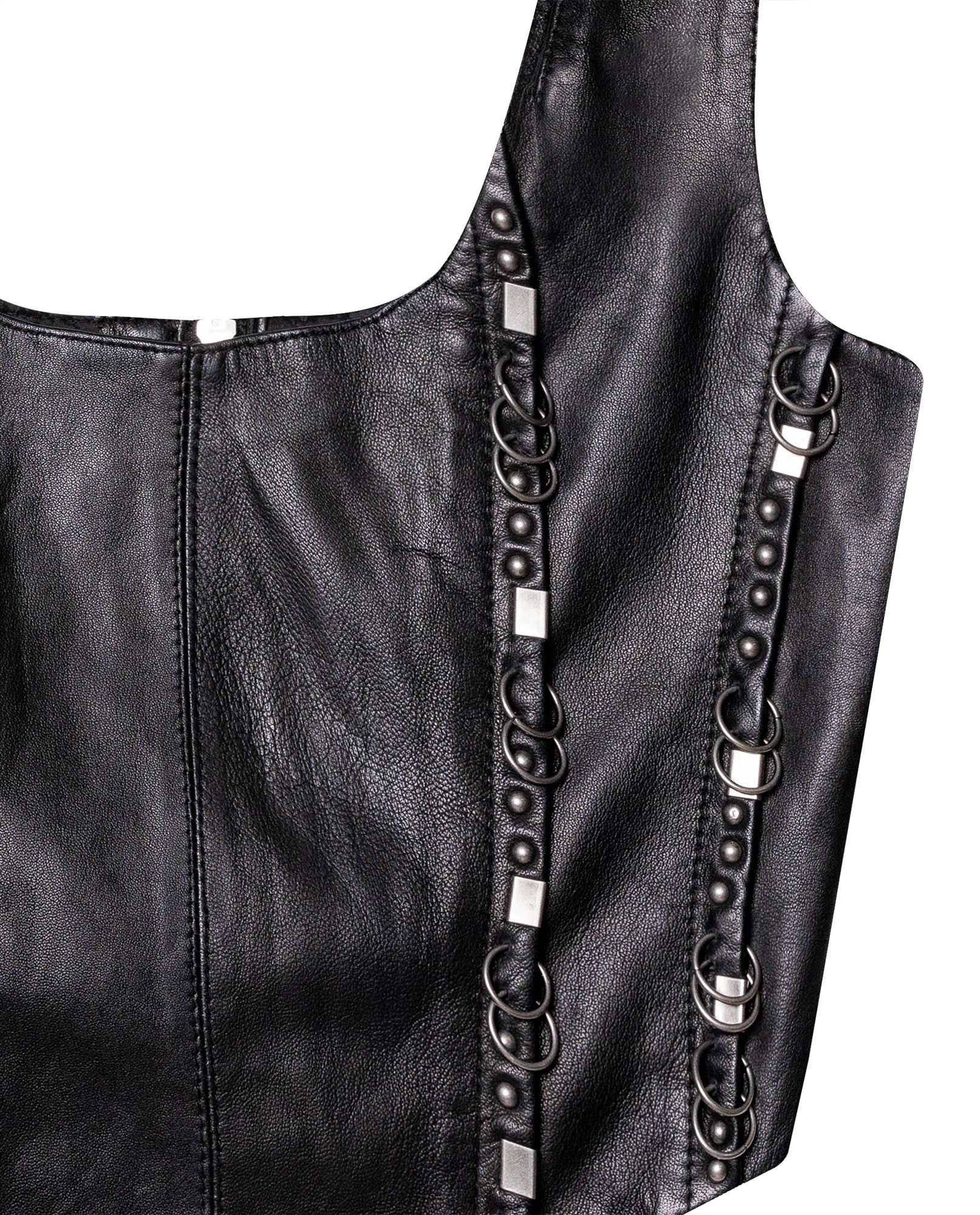 Womens Lambskin Leather Square Neck Crop Top - Special Collection - Black 63_717H504_NEG194007_8