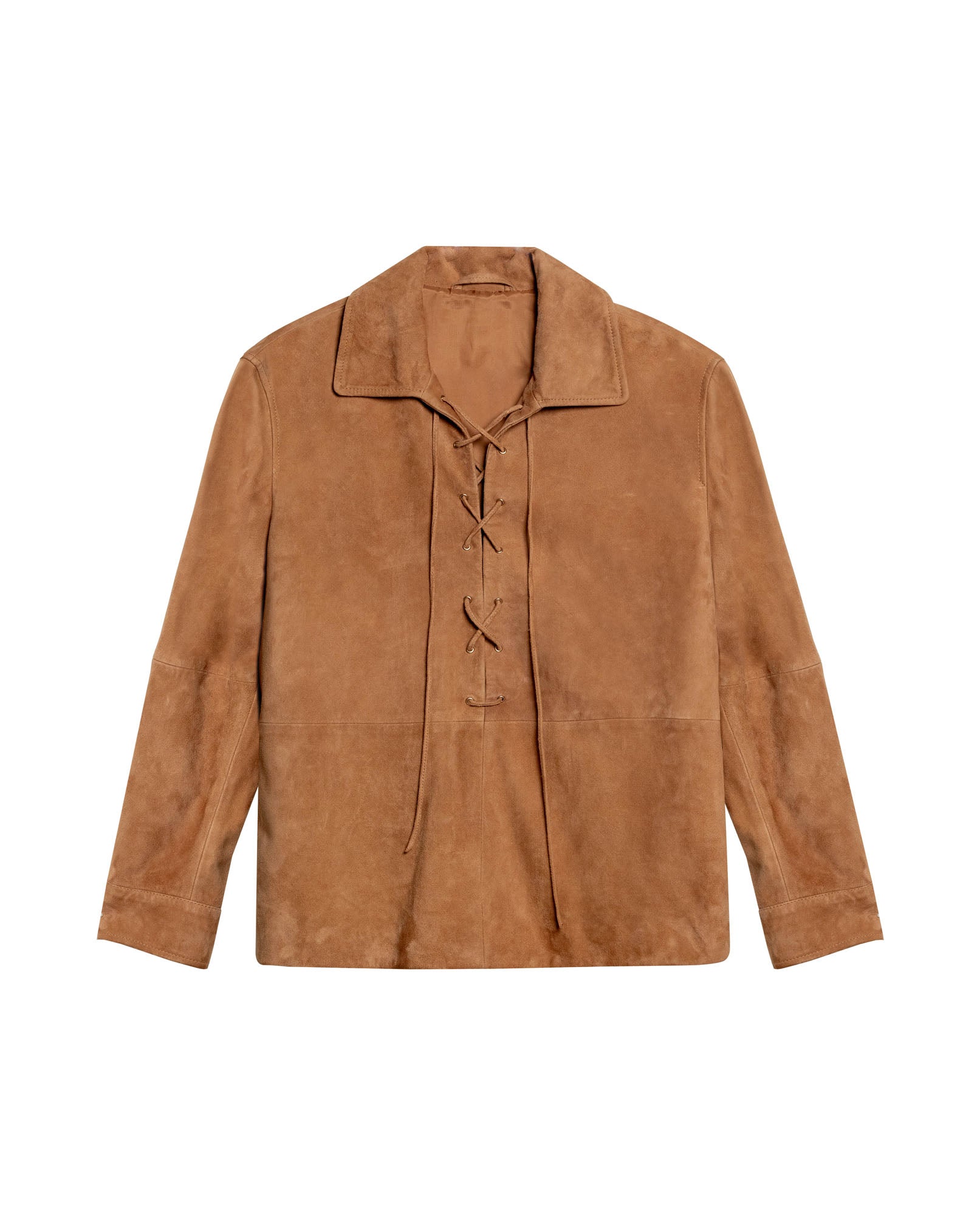 Womens Suede Leather Lace-Up Shirt - Brown 63_717H750_CAF181421_3