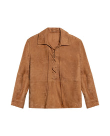 Womens Suede Leather Lace-Up Shirt - Brown 63_717H750_CAF181421_3