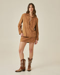 Womens Suede Leather Lace-Up Shirt - Brown 63_717H750_CAF181421_4