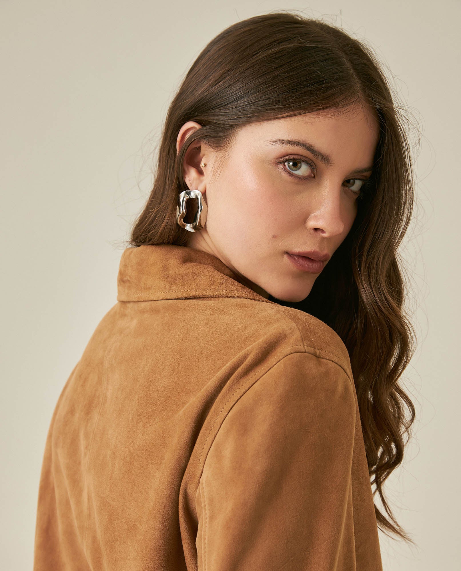 Womens Suede Leather Lace-Up Shirt - Brown 63_717H750_CAF181421_7