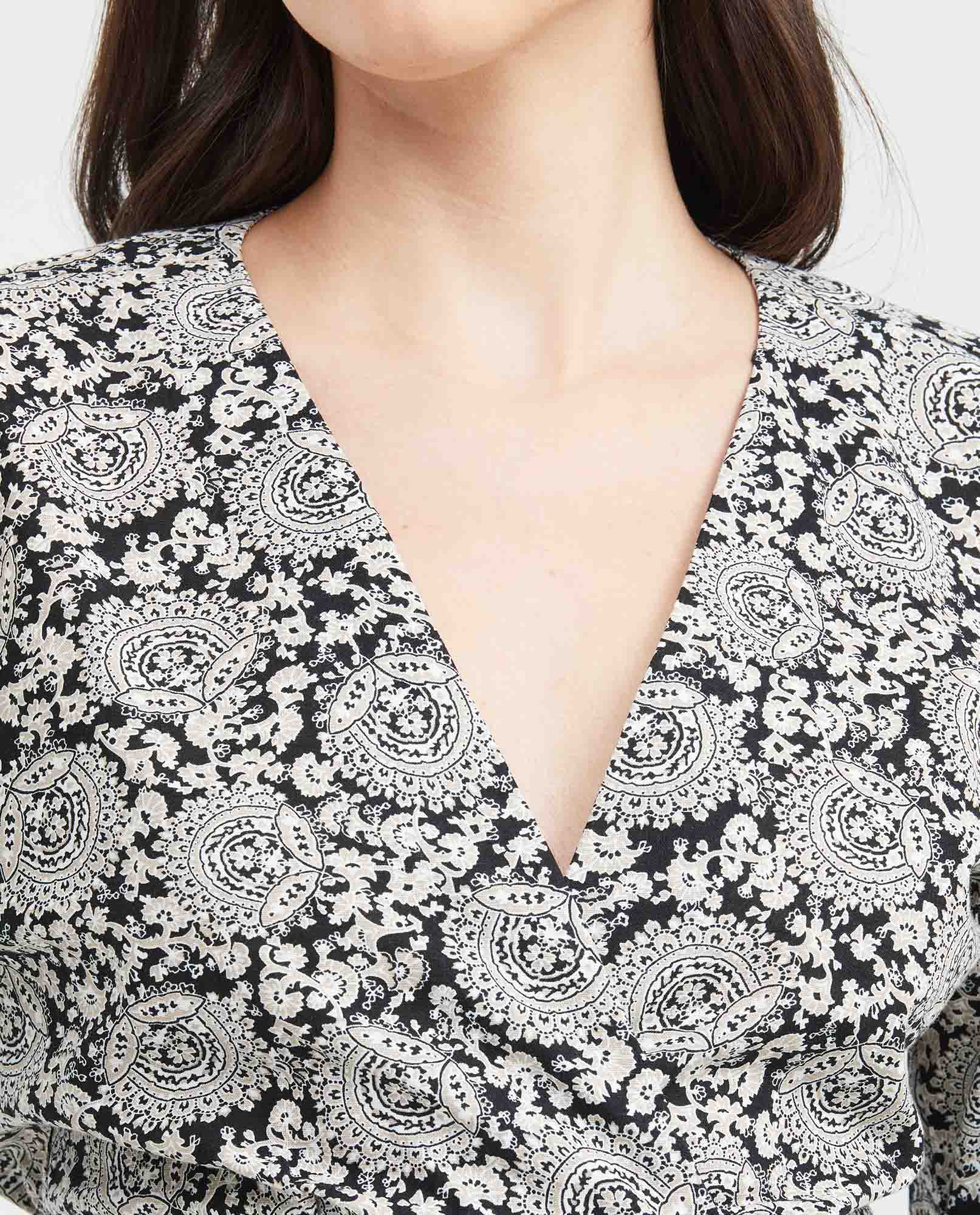 Women´s Printed Voluminous-Sleeve Blouse - Black 63_719F001_NEG194007_4