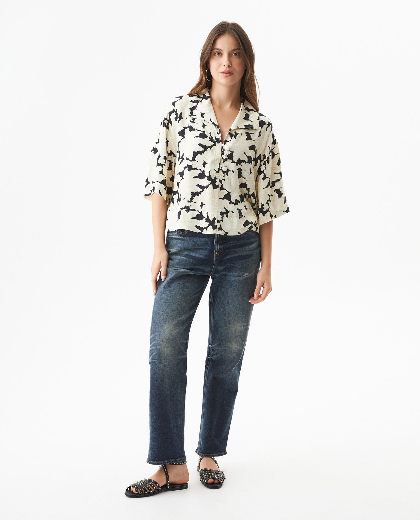Women's Nature Print Wide Shirt in Viscose, Tidemark - 3