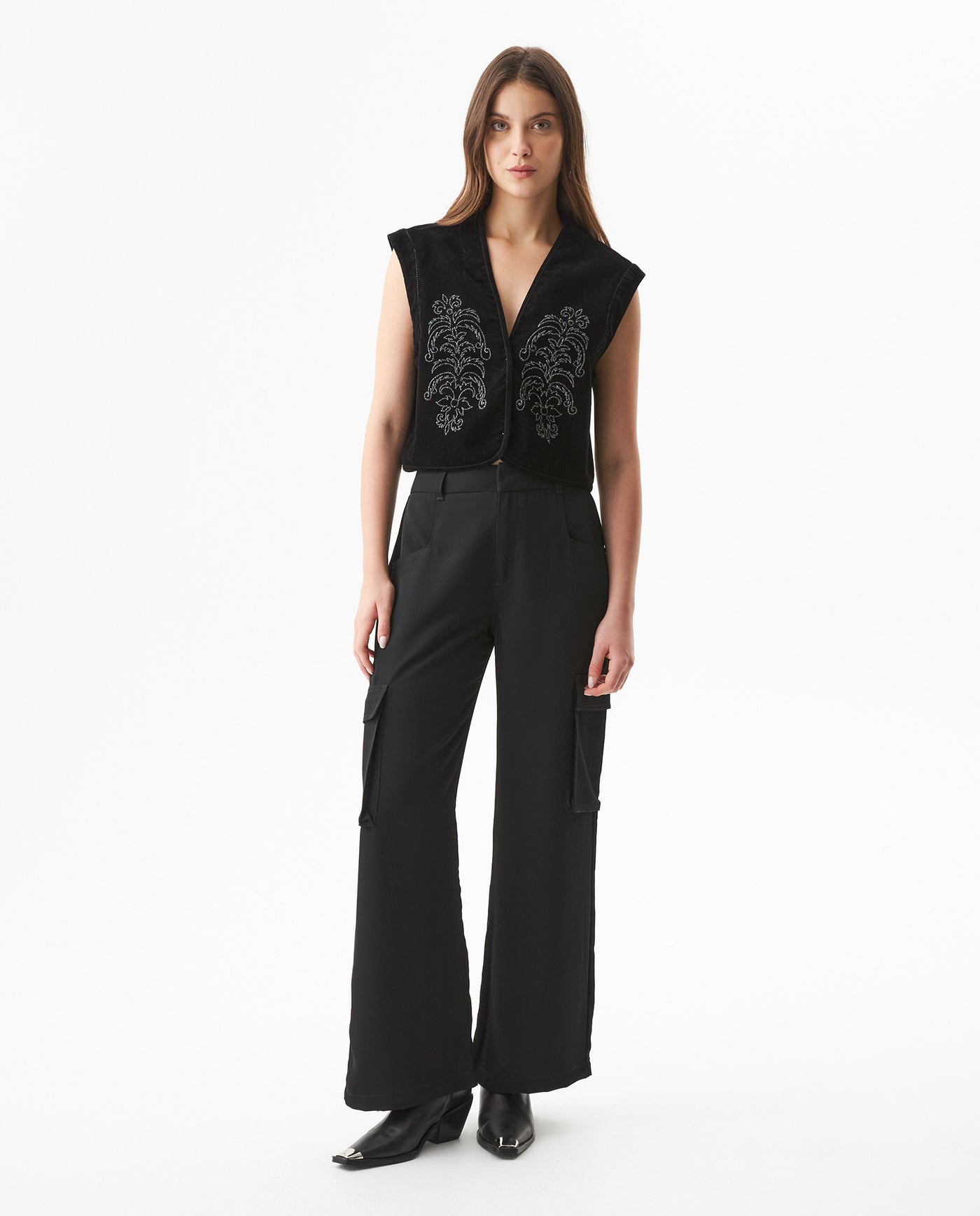 Women's Denim Sleeveless Vest in Cotton-Polyester Blend, Evening - 3
