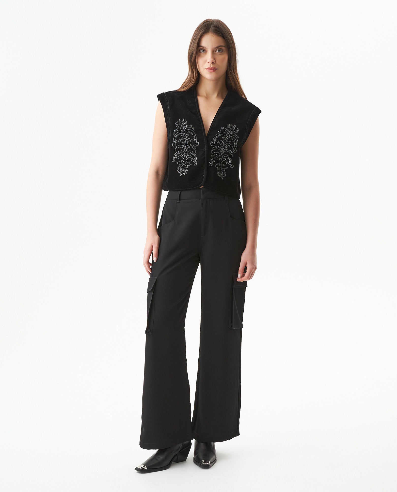 Women's Denim Sleeveless Vest in Cotton-Polyester Blend, Evening - 3