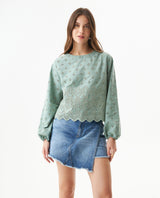 Women's Continuous Embroidered Wide Shirt in Polyester-Cotton Blend, Ceremony - 2