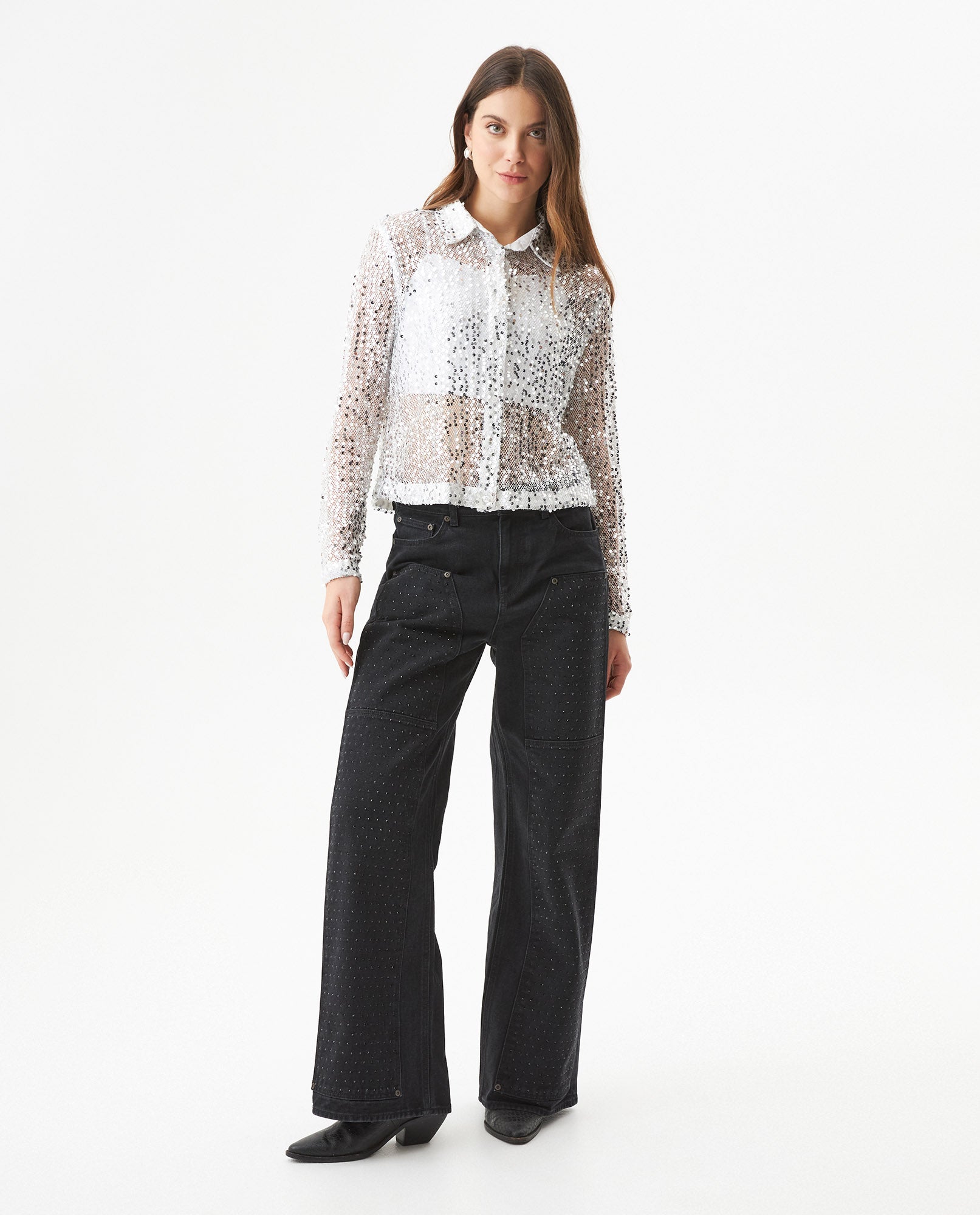 Women's Sequined Regular Fit Shirt in Polyester Stretch Blend, Ballroom - 3