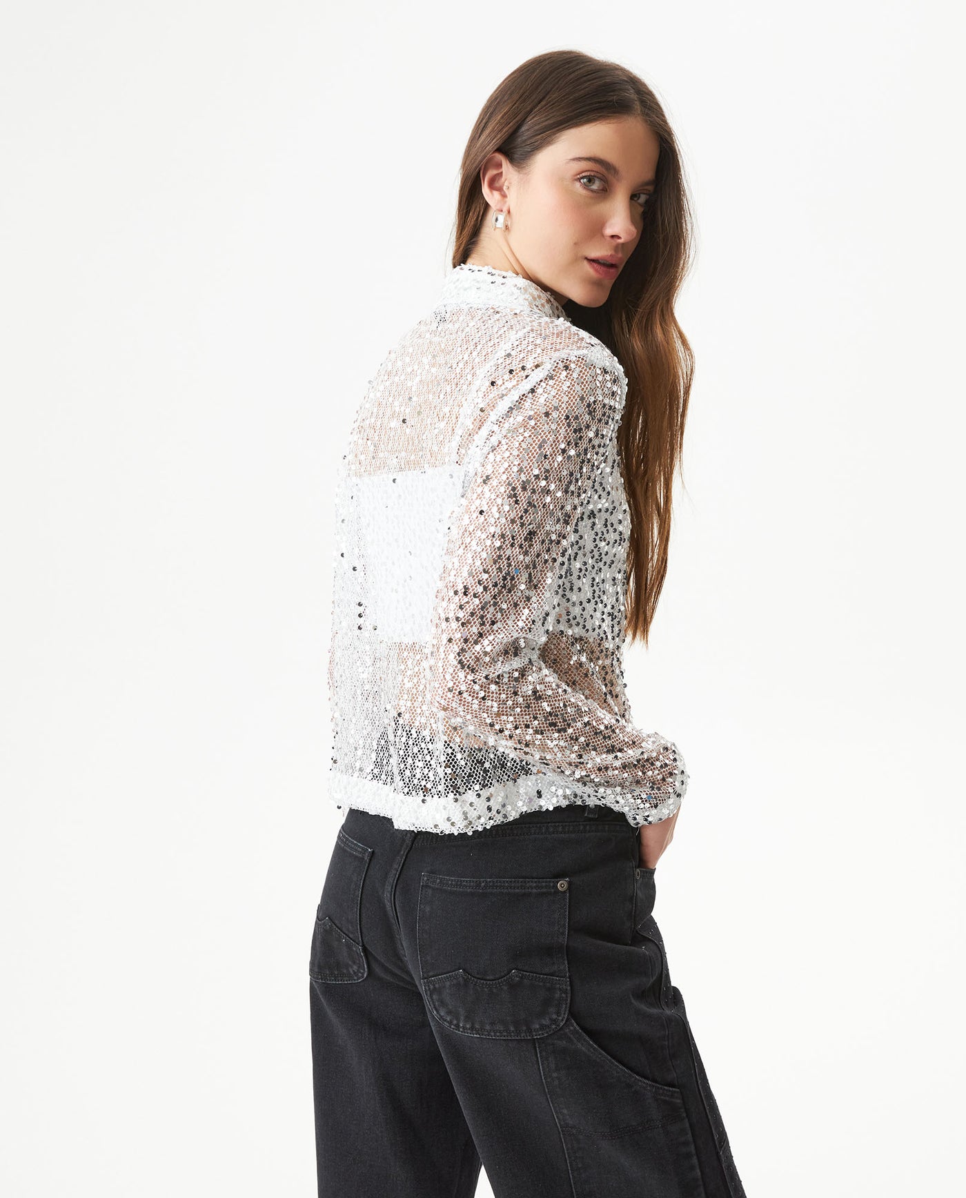 Women's Sequined Regular Fit Shirt in Polyester Stretch Blend, Ballroom - 5