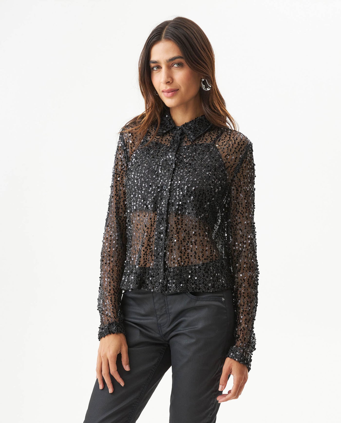 Women's Sequined Regular Fit Shirt in Polyester Stretch Blend, Ballroom - 2