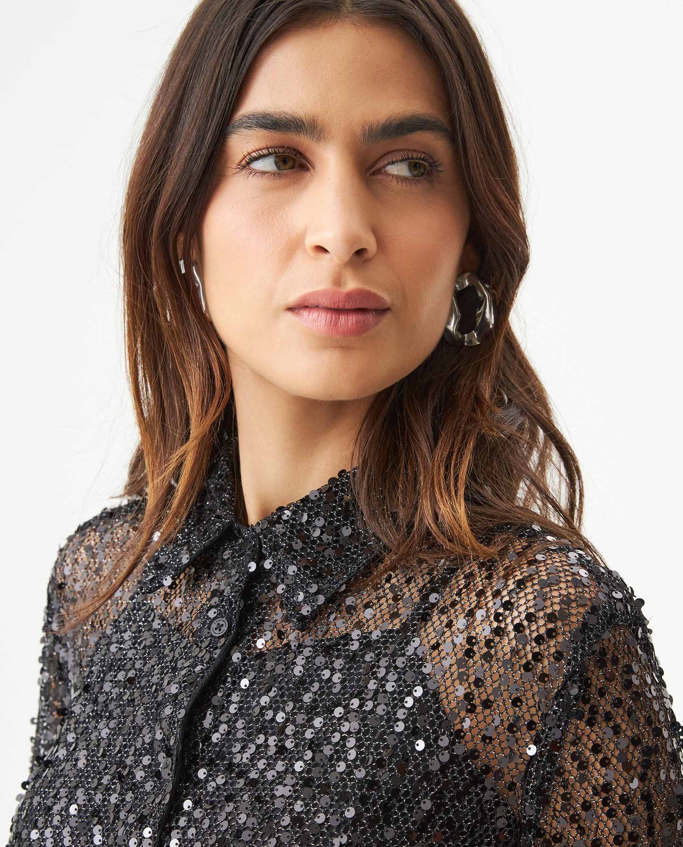 Women's Sequined Regular Fit Shirt in Polyester Stretch Blend, Ballroom - 4