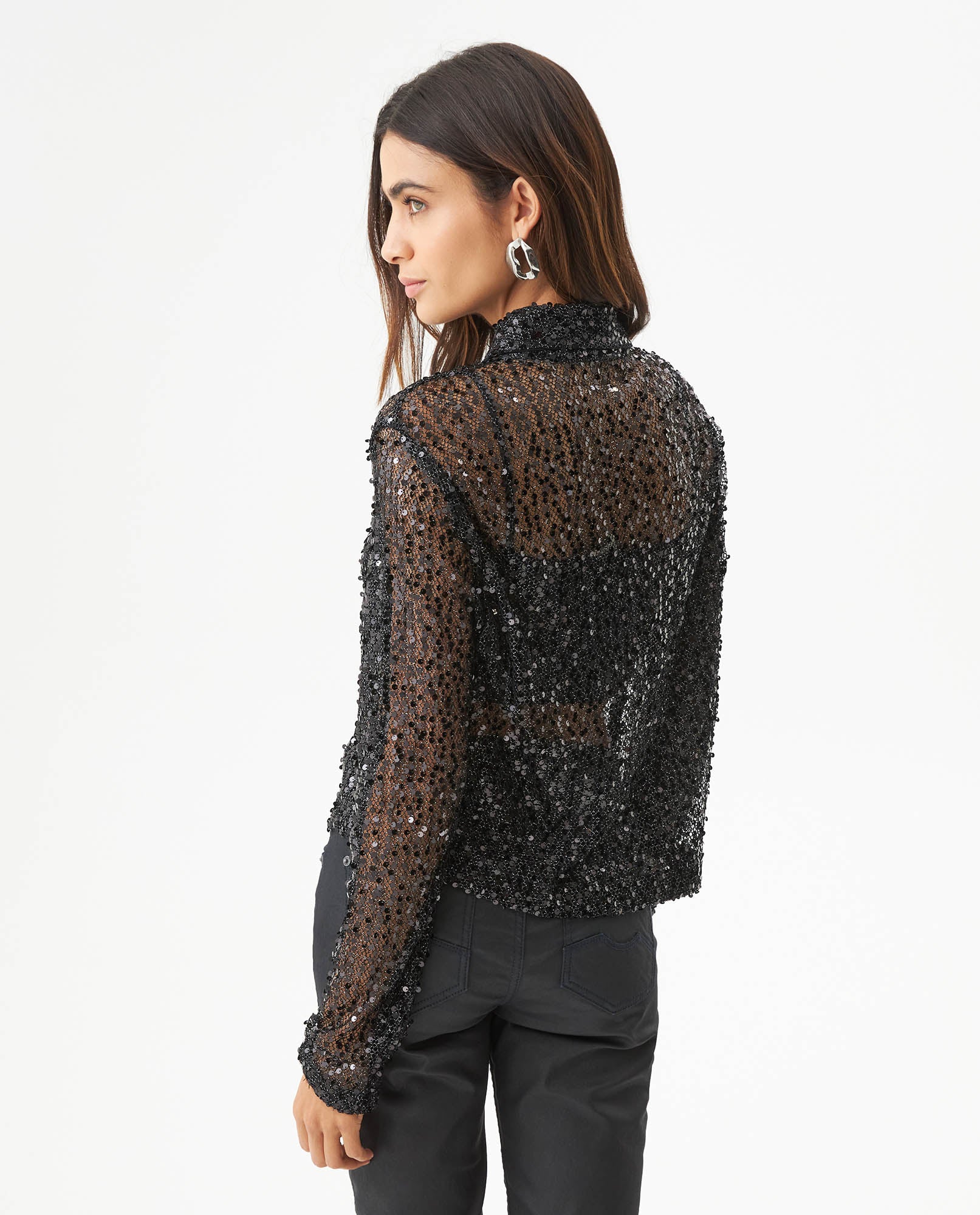 Women's Sequined Regular Fit Shirt in Polyester Stretch Blend, Ballroom - 5