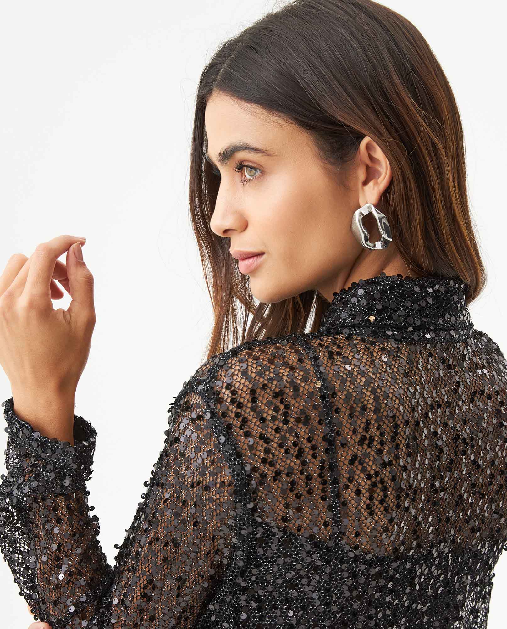 Women's Sequined Regular Fit Shirt in Polyester Stretch Blend, Ballroom - 6