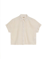 Women's Stone Accent Striped Short Sleeve Shirt in Polyester, Plaza - 1