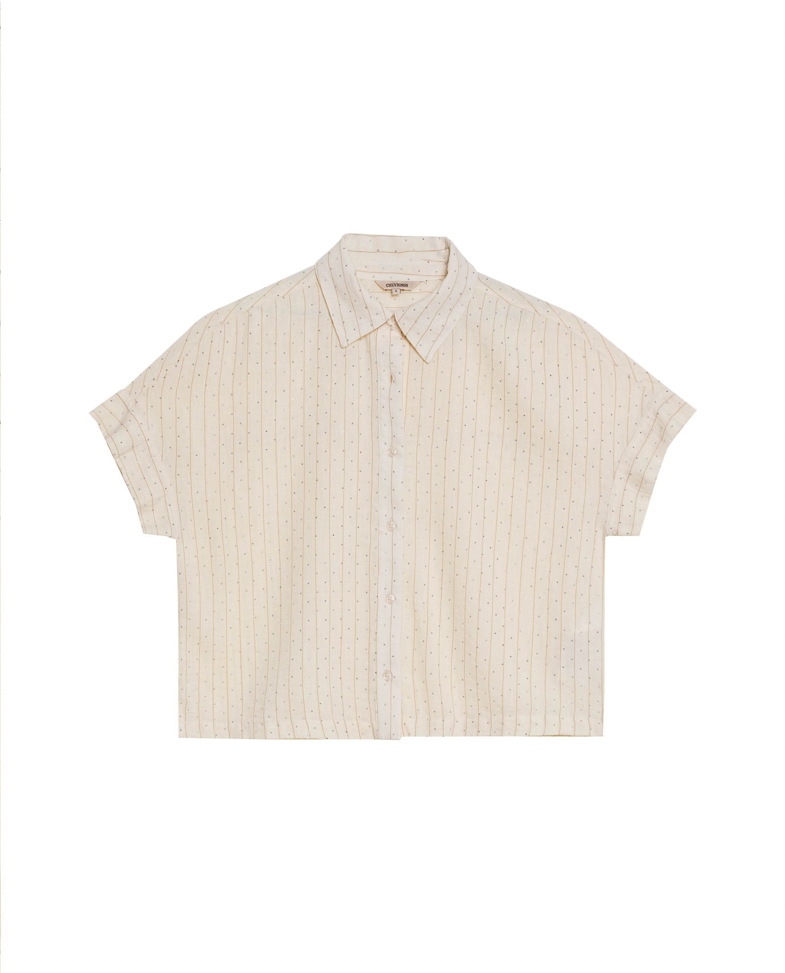 Women's Stone Accent Striped Short Sleeve Shirt in Polyester, Plaza - 1